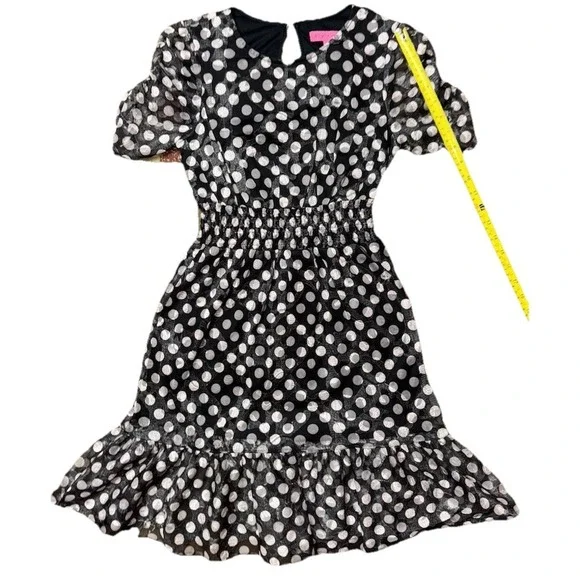 Betsey Johnson Black White Polka‎ Dot Ruffles Dress Sz 2 - Picture 6 of 10